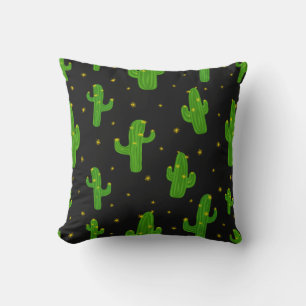 Grönt Black Tecknad Cactus Plant Patterned Kudde