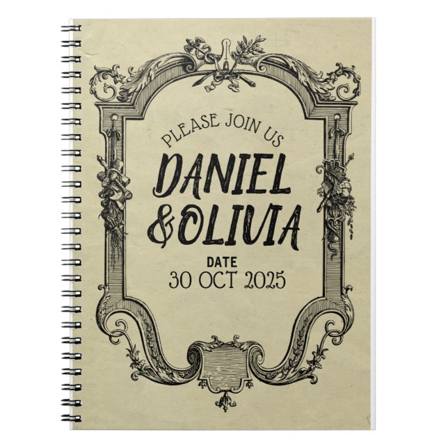 Grönt Black Vintage Classic Bröllop Anteckningsbok (Framsidan)