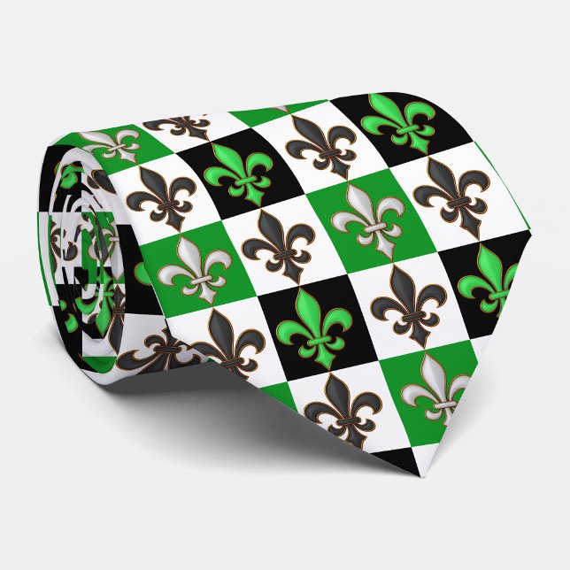 Grönt Black White Checkered Fleur-de-lis Design Slips (Skapare uppladdad)