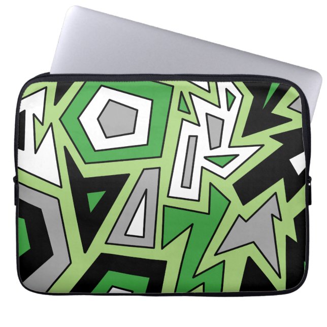 Grönt Black White Grått Aro Geometric Abstrakt Laptop Fodral (Framsidan)