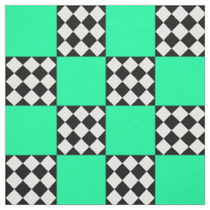 Grönt Black White Harlequin Square Shape Textile Tyg
