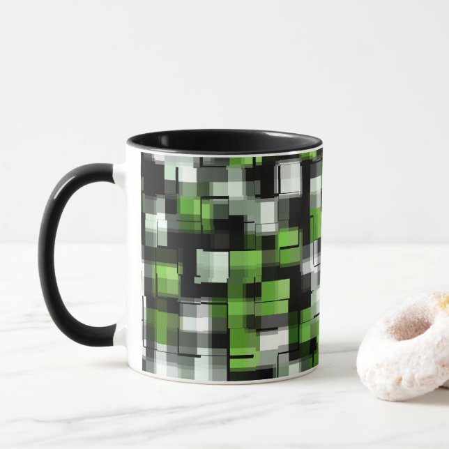 Grönt Black White Modern Mönster Mugg (Med munk)