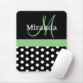 Grönt Black White Polka Dot Monogram Mouse Pad Musmatta