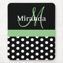 Grönt Black White Polka Dot Monogram