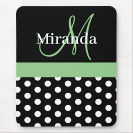 Grönt Black White Polka Dot Monogram Musmatta