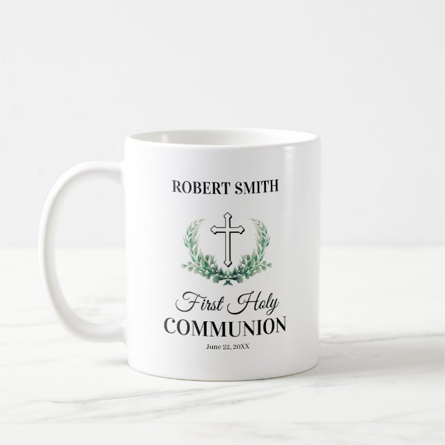 Grönt blad första kommunion  kaffemugg (Vänster)