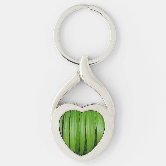Grönt Blad Hjärtnyckelring Twisted Heart Silverfärgad Nyckelring (Framsidan)