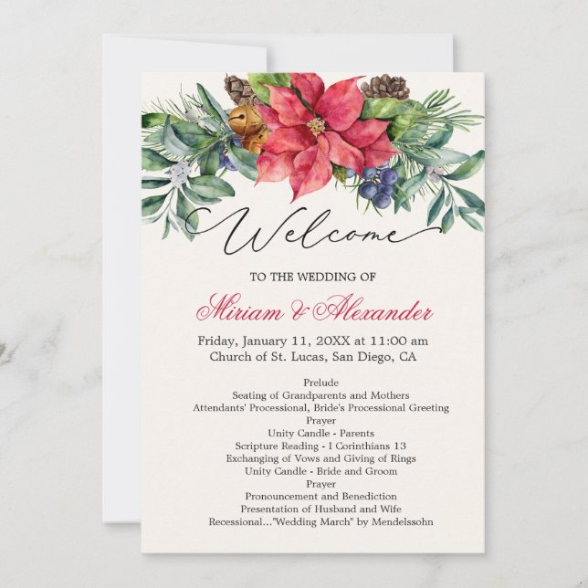 Grönt blad julstjärna Bröllopsprogram Inbjudningar (Framsida)