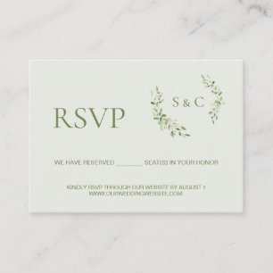 Grönt blad Monogram Topp bröllopswebbplats RSVP Tilläggskort