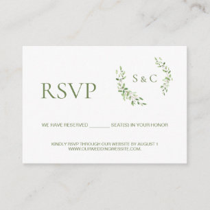 Grönt blad Monogram-vapen bröllopswebbplats RSVP Tilläggskort
