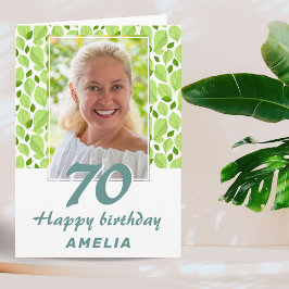 Grönt blad mönster Botanisk 70-års födelsedagsfoto Kort
