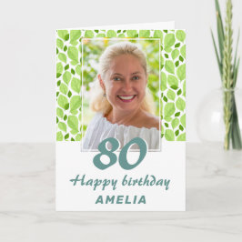 Grönt blad mönster Botanisk 80-års födelsedagsfoto Kort
