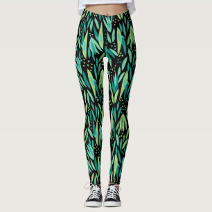 Grönt Blad Sömlös Mönster Leggings