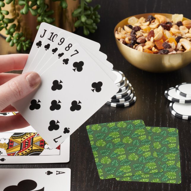 Grönt bladmönster Poker Kort Casinokort (På plats)