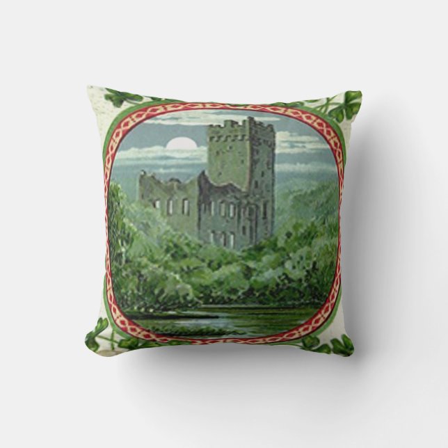 Grönt Blarney Castle Ireland Shamrock Kudde (Framsida)