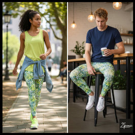 Grönt Blått Filtrerat Trängt Hund Ansikte Mönster Leggings