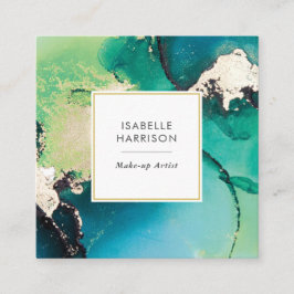 Grönt blått guld, vattenfärgsfärg, bläck, affärsko fyrkantigt visitkort