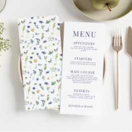 Grönt blått gult blommigt bröllop-menykort