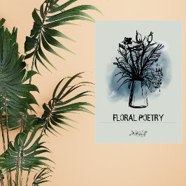 Grönt Blått Hand plockade-kol med minimal Blommigt Canvastryck