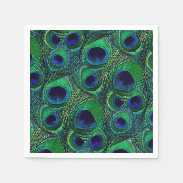 Grönt, blått, Lila Peacock Feather Pappra blöjor Pappersservett (Framsidan)