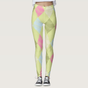 Grönt, blått och Rosa Argyle Diamond Mönster Leggings