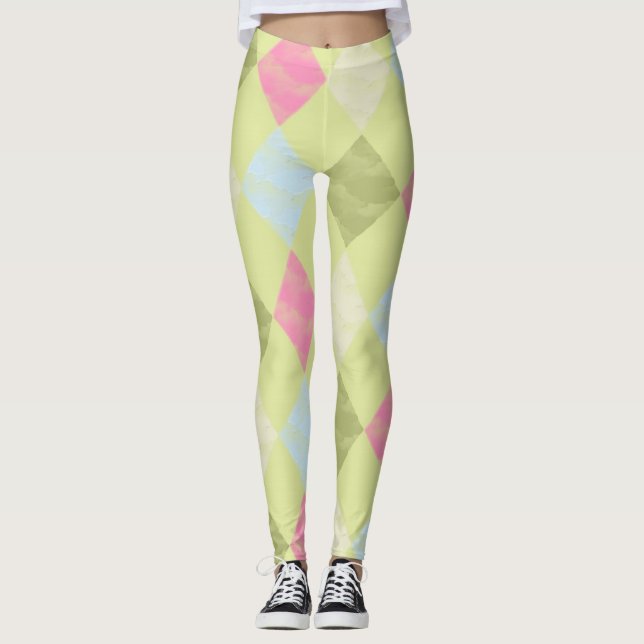 Grönt, blått och Rosa Argyle Diamond Mönster Leggings (Framsida)