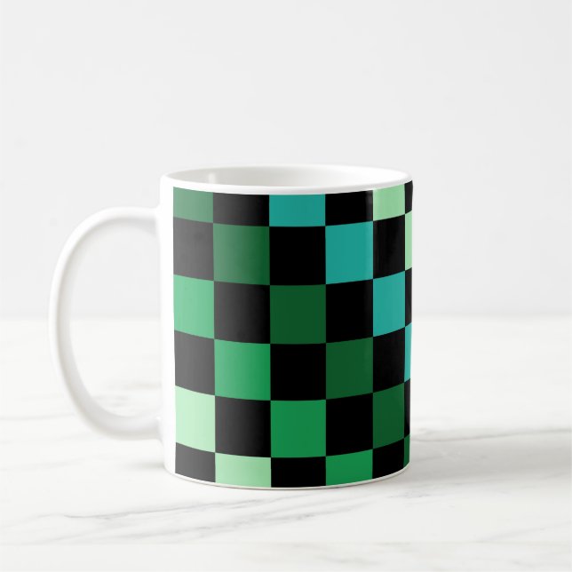 Grönt Blått Rutigt Gingham Mönster Kaffemugg (Vänster)