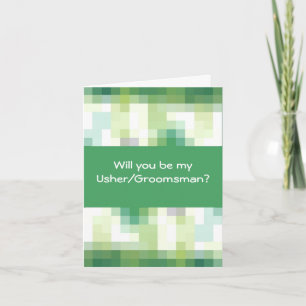 Grönt blått, vit kvadrerar, Groomsmanförfråganen Inbjudan