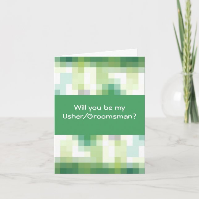 Grönt blått, vit kvadrerar, Groomsmanförfråganen Inbjudan (Framsida)