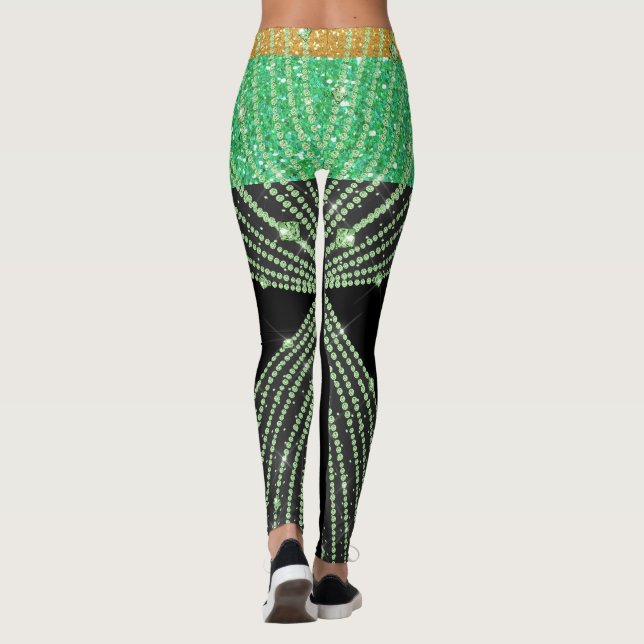 Grönt Bling and Black Pop Mode Leggings (Baksida)