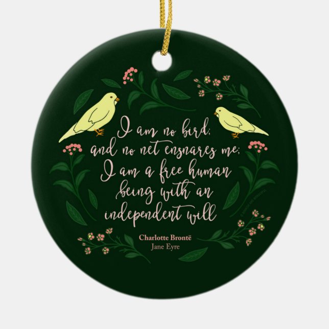 Grönt blom- fågelcitationstecken Jane Eyre Julgransprydnad Keramik (Framsidan)
