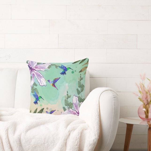 Grönt blomfåglar kastkudde. kudde (Soffa)