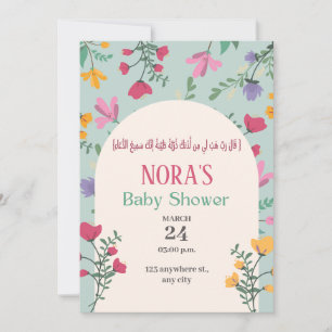 Grönt Blommigt Baby Shower islamic arabic Inbjudningar