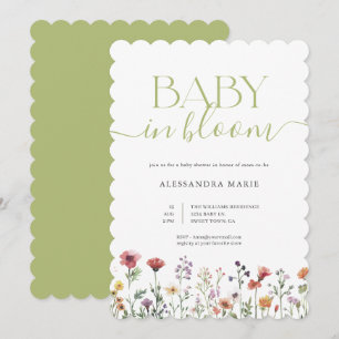 Grönt Blommigt Bebis i Knopp Babyfirande Inbjudningar