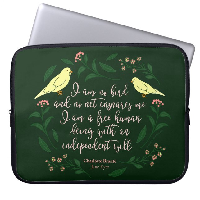 Grönt Blommigt Bird Charlotte Bronte Jane Eyre Quo Laptop Fodral (Framsidan)
