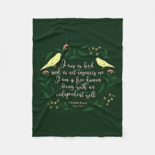 Grönt Blommigt Bird Quote Jane Eyre Charlotte Bro Fleecefilt