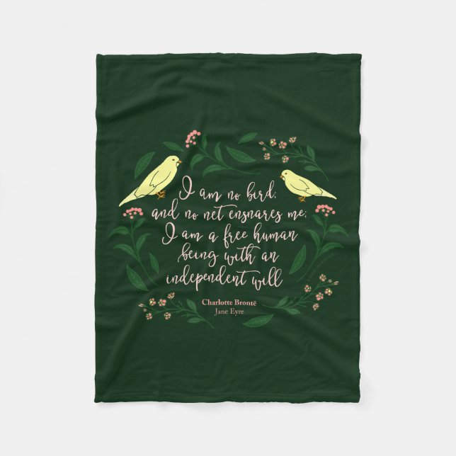 Grönt Blommigt Bird Quote Jane Eyre Charlotte Bron Fleecefilt (Framsidan)
