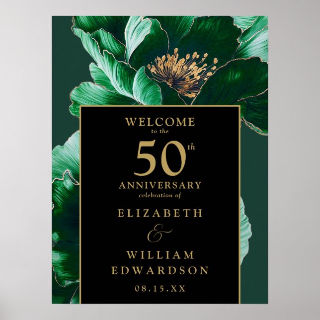 Grönt Blommigt Black and Guld 50-årsjubileum Poster (Framsidan)