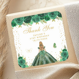 Grönt Blommigt Blonde Hair Princess Födelsedagsfes Fyrkantigt Klistermärke