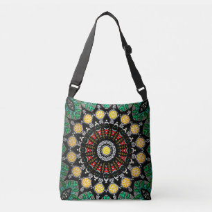 Grönt Blommigt Boho Ornate Mandala Axelväska