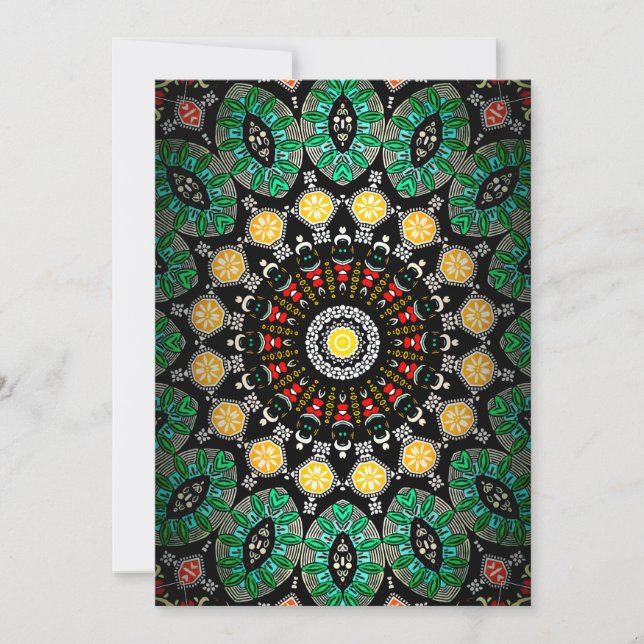 Grönt Blommigt Boho Ornate Mandala Julkort (Framsida)