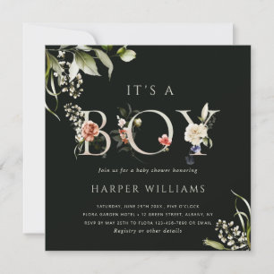 Grönt Blommigt Botanical Brev Boy Shower Inbjudningar