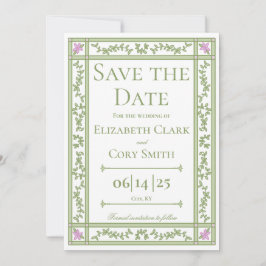 Grönt Blommigt Botanical Garden Wedding Spara Datumet
