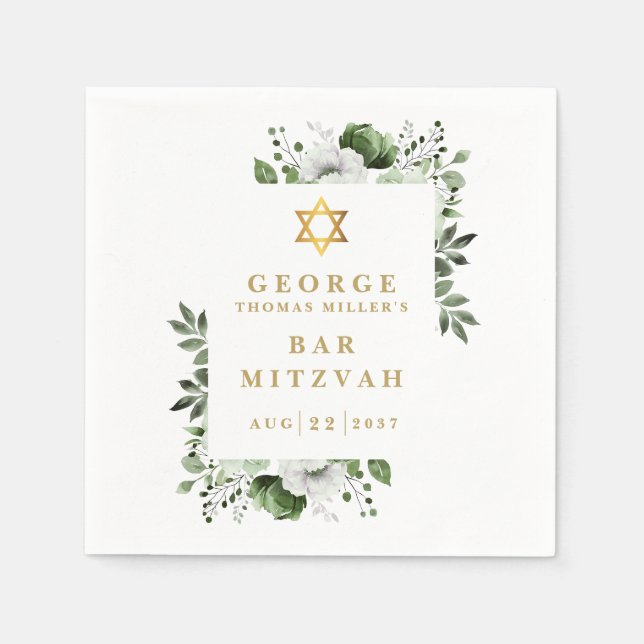 Grönt Blommigt Botanical Pub Mitzvah Bat mitzvah Pappersservett (Framsidan)