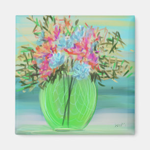 Grönt Blommigt Bouquet Original Art Magnet