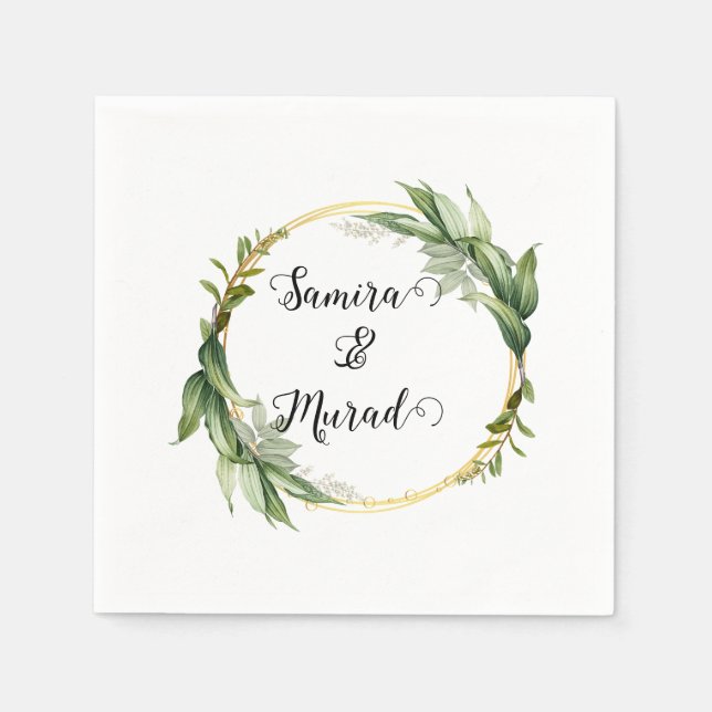 Grönt Blommigt Bröllop Napkins Pappersservett (Framsidan)