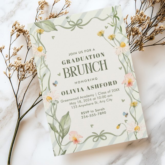 Grönt Blommigt Coquette Elegant Brunch studenten Inbjudningar (Skapare uppladdad)