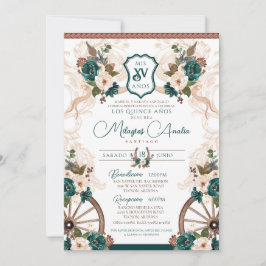 Grönt Blommigt Elegant Charro Western Quinceanera Inbjudningar