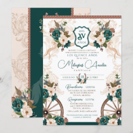 Grönt Blommigt Elegant Charro Western Quinceanera Inbjudningar