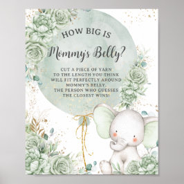 Grönt Blommigt Elephant How Big is Mamma Belly Poster